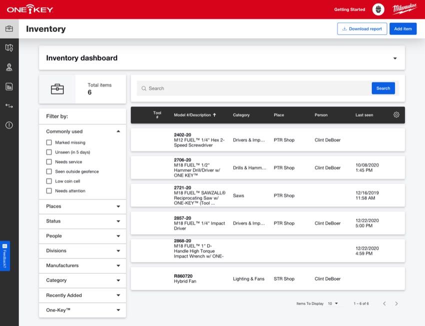 Milwaukee One-Key Inventory desktop