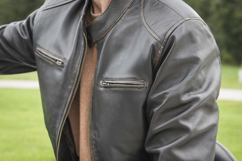 zippered pockets lambskin leather