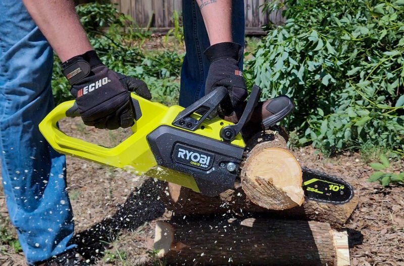 Ryobi 18V 10-inch Chainsaw In Use